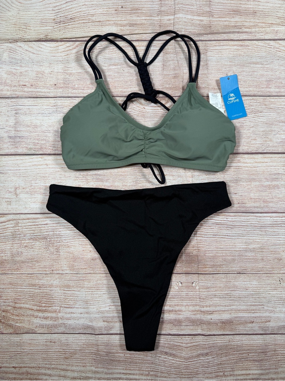 NWT Olive Green & Black Strappy Bikini‎ Set